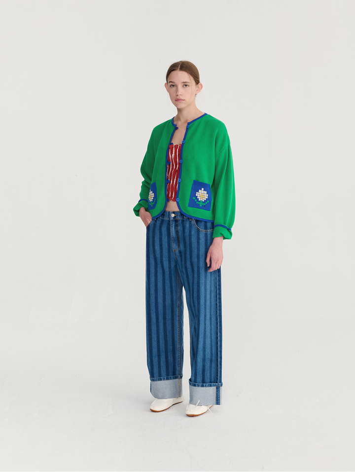 Pixel Daisy fine cotton cardigan
