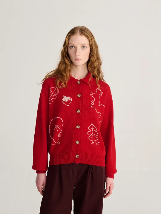 Forest Scene wool blend polo cardigan