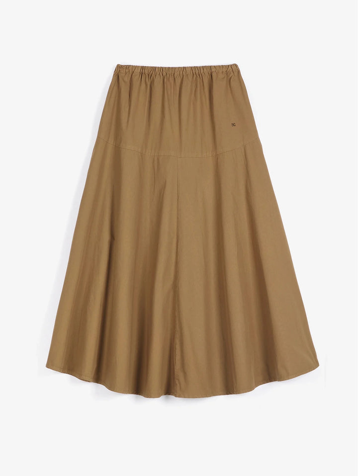Camel flared skirt with elastic waistband,
front-view