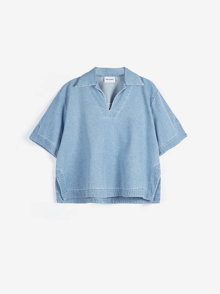 Relaxed denim polo shirt