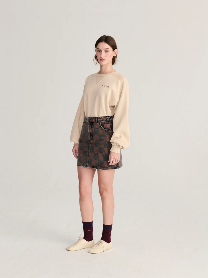 Almost Moiré all over washed denim mini skirt