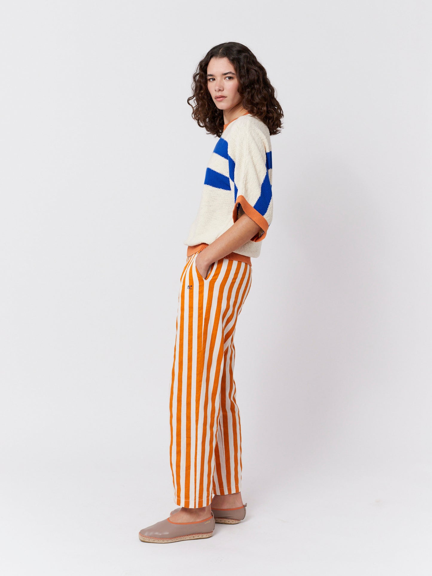 Striped pleated trousers