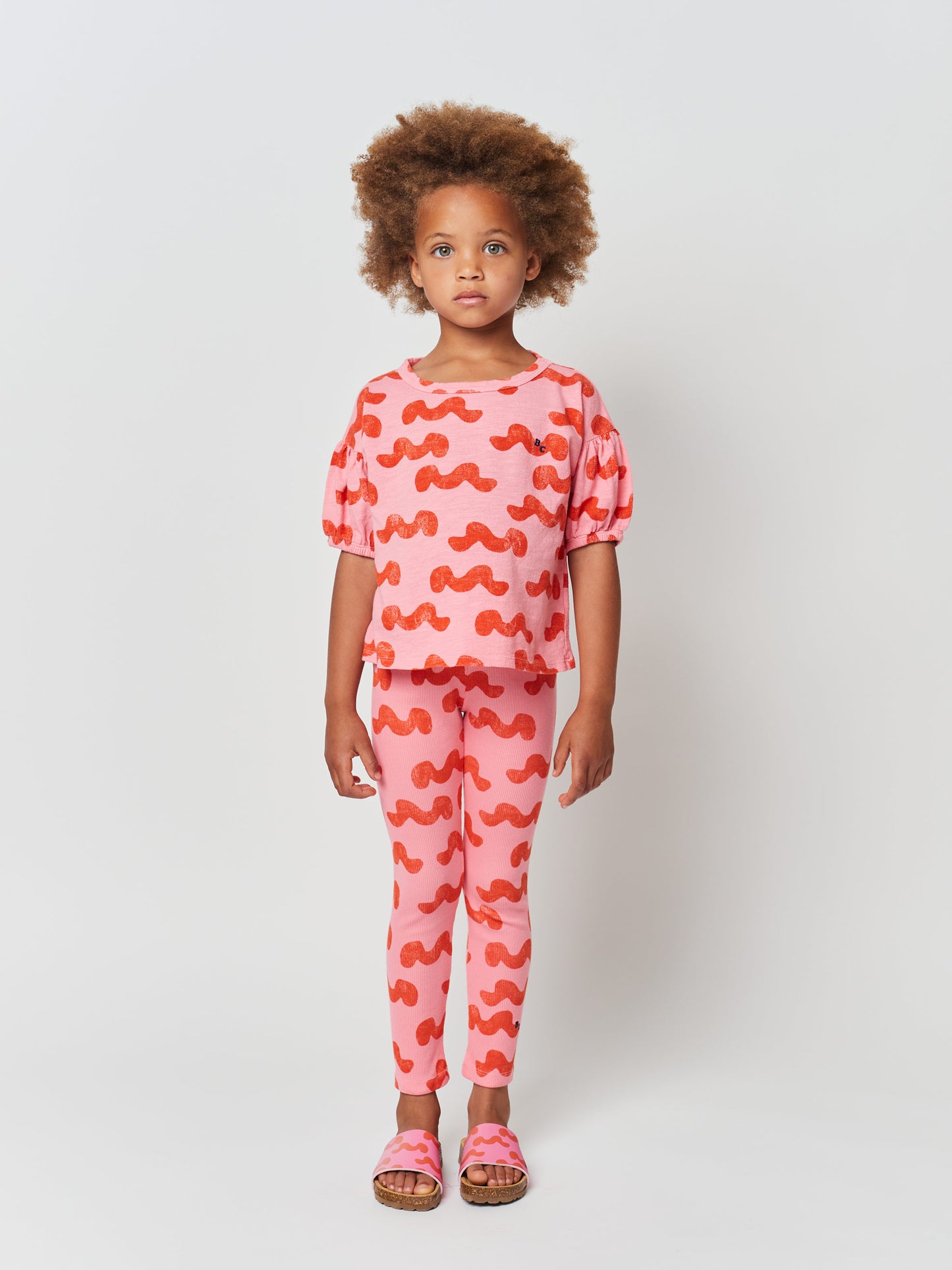 Waves all over puffed sleeve T-shirt