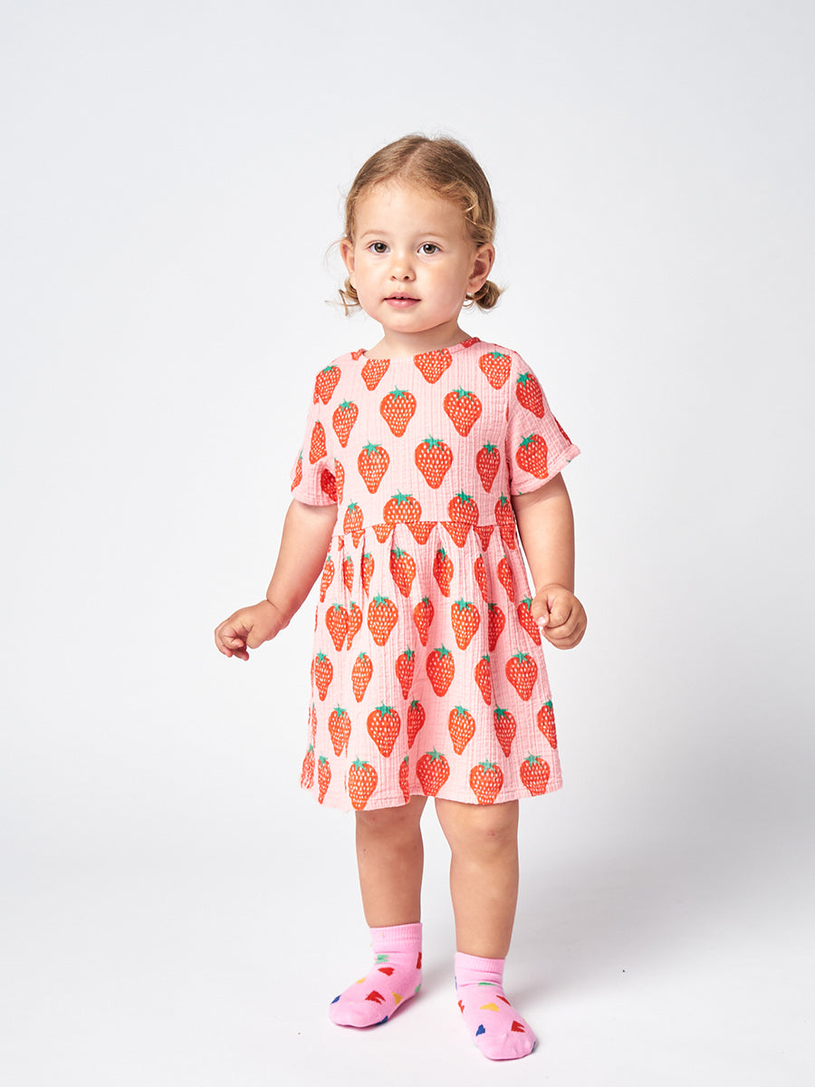 Strawberry all over woven dress