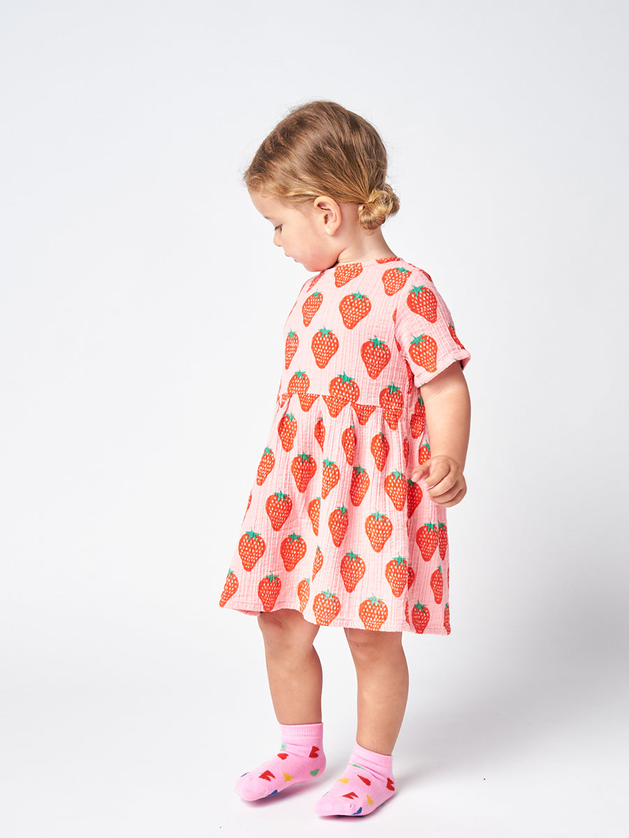 Strawberry all over woven dress