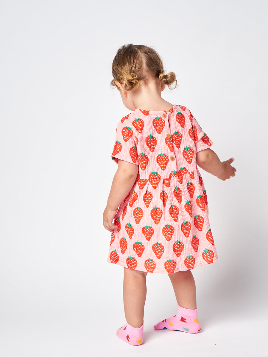 Strawberry all over woven dress