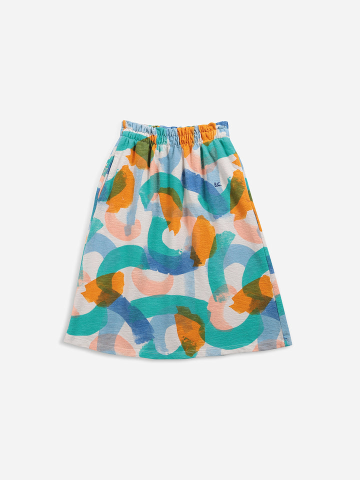 Brushstrokes all over midi skirt