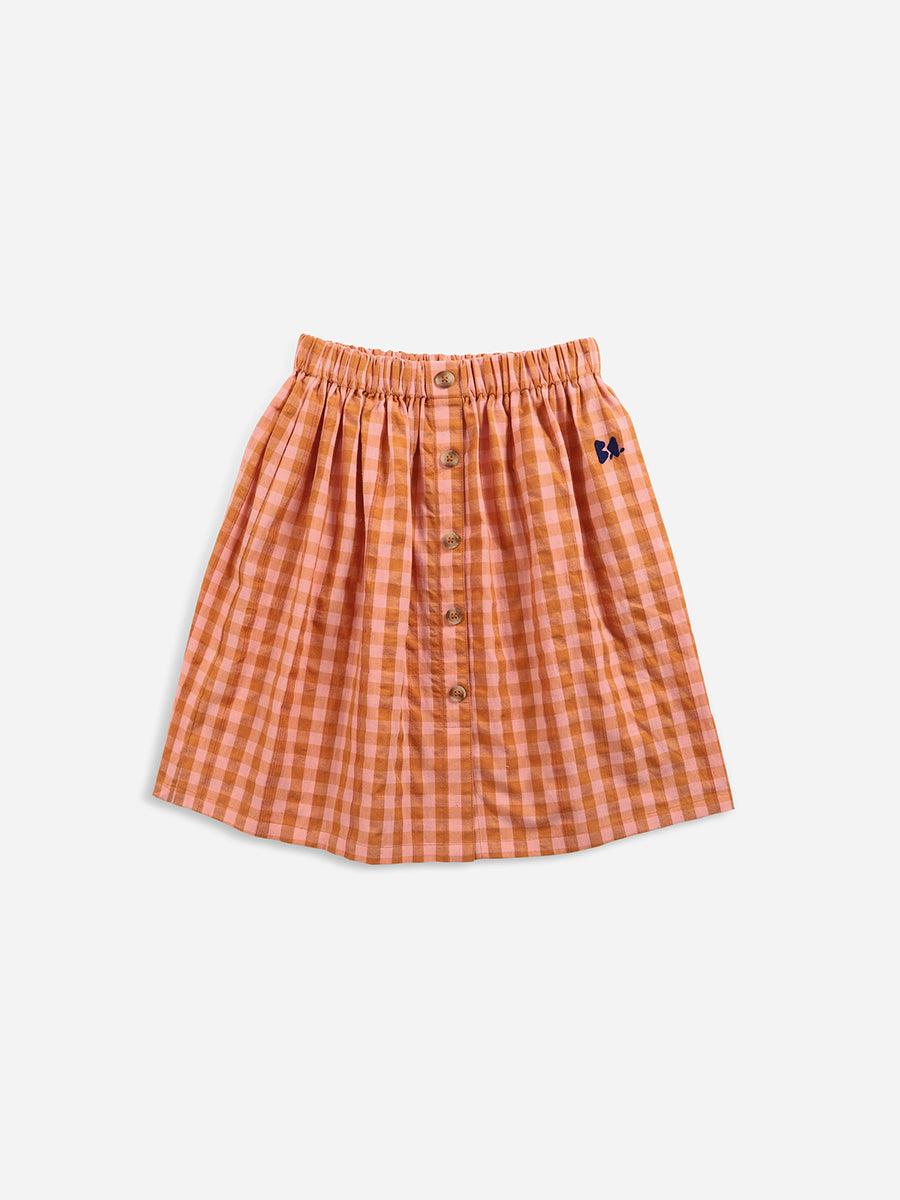 Vichy buttoned woven midi skirt