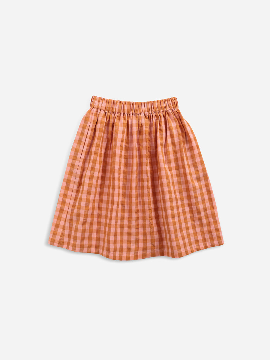 Vichy buttoned woven midi skirt