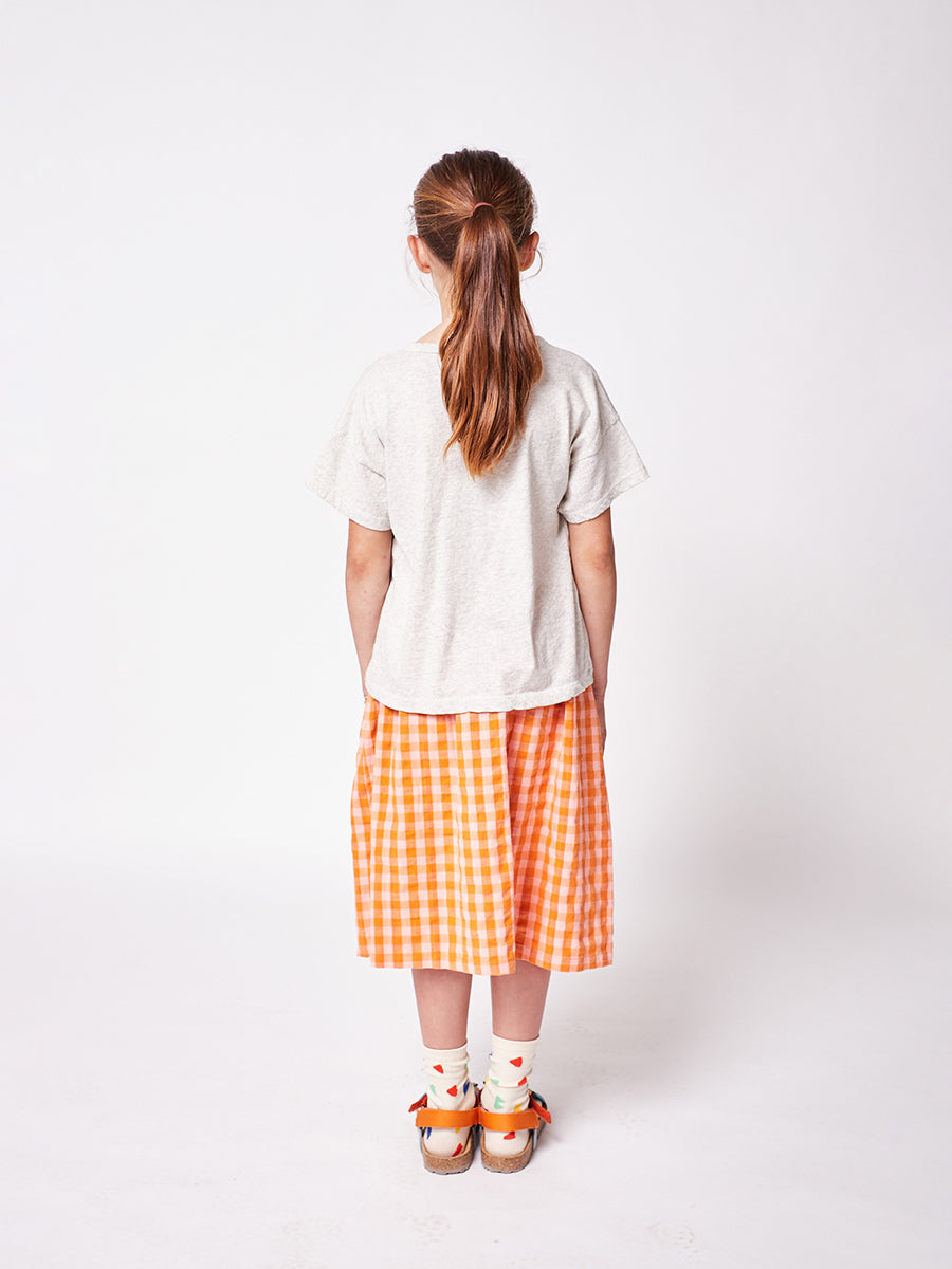 Vichy buttoned woven midi skirt