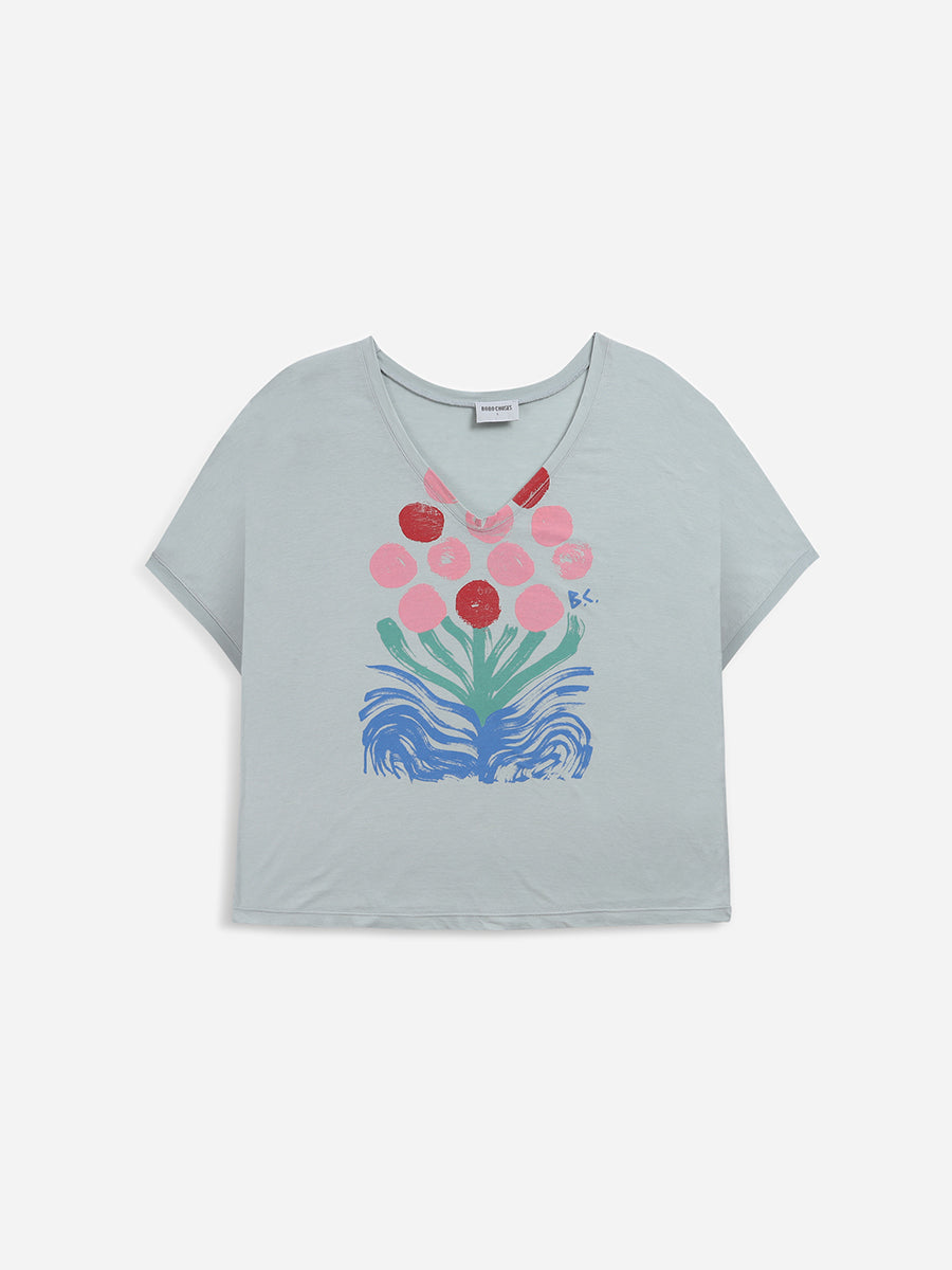 Flowers V-neck loose T-shirt