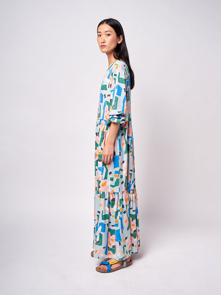 Floral print long flared dress