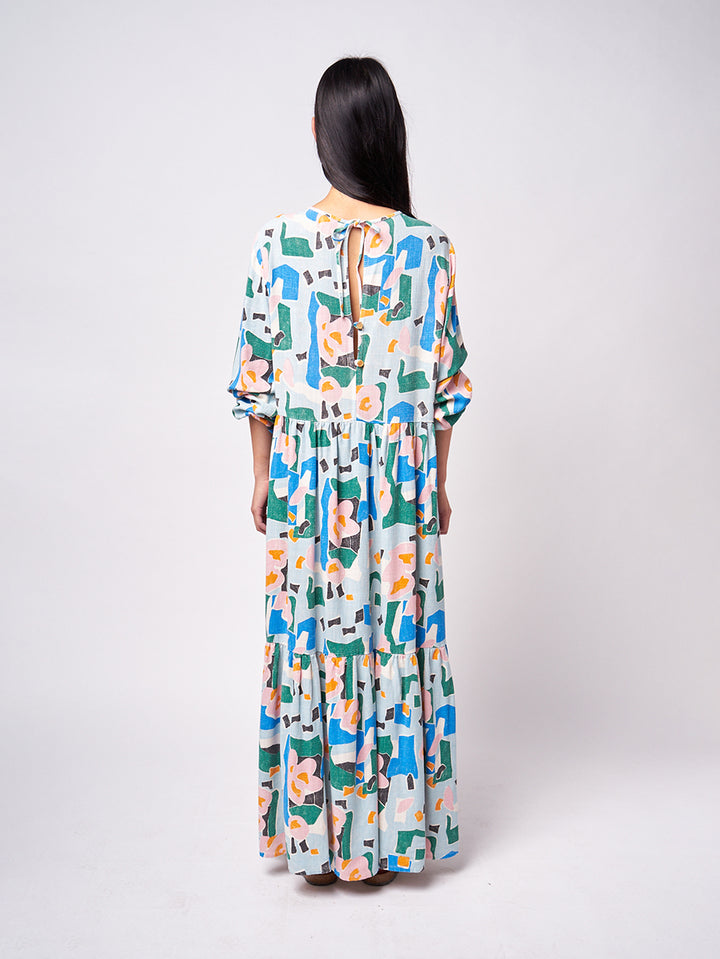 Floral print long flared dress