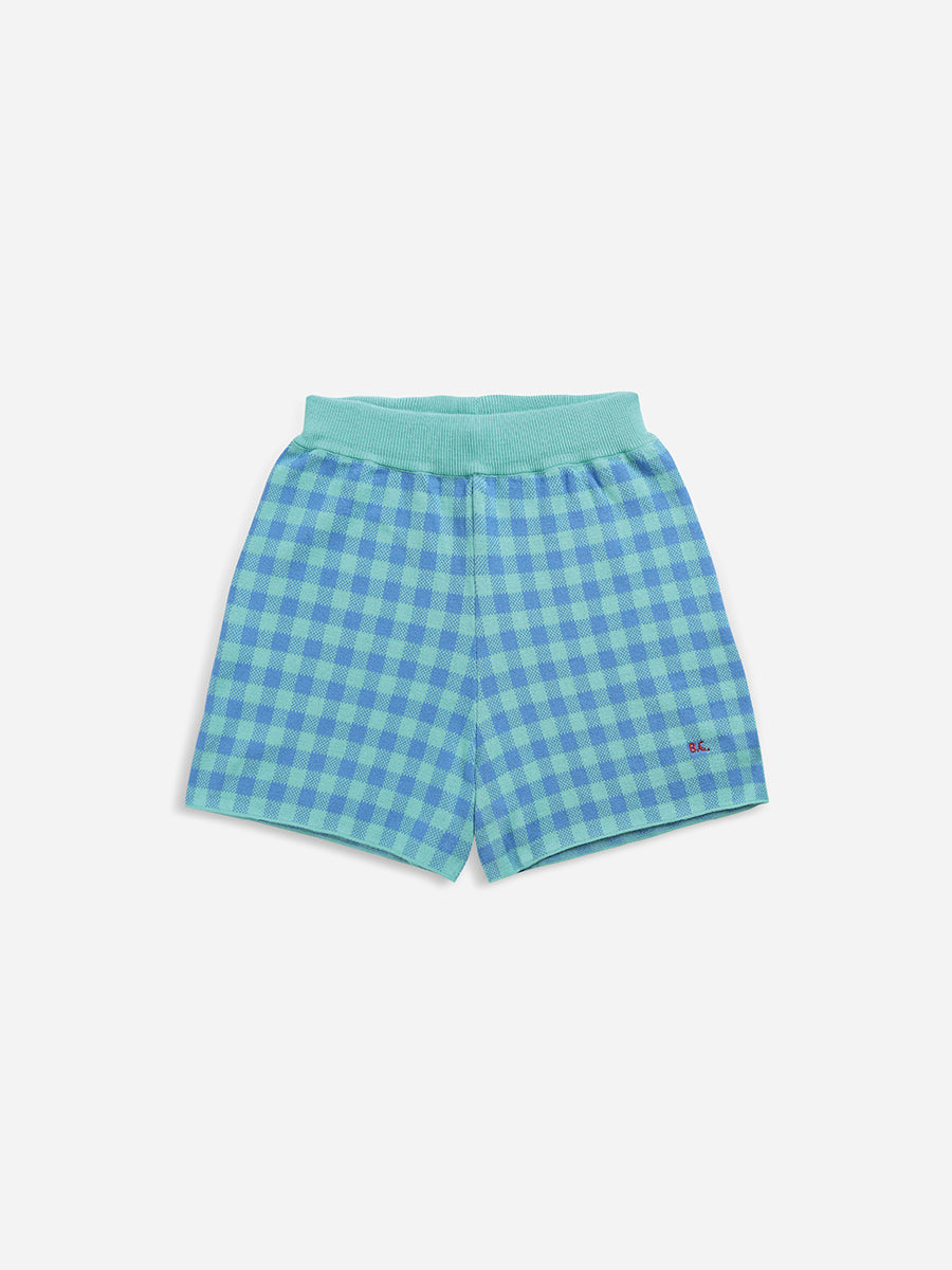 Colour block checked knitted short