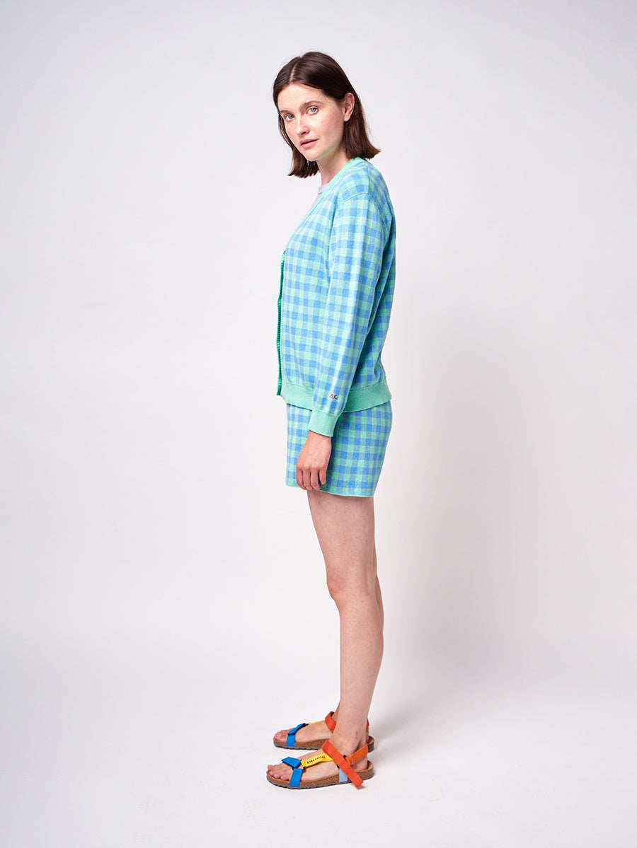 Colour block checked knitted short