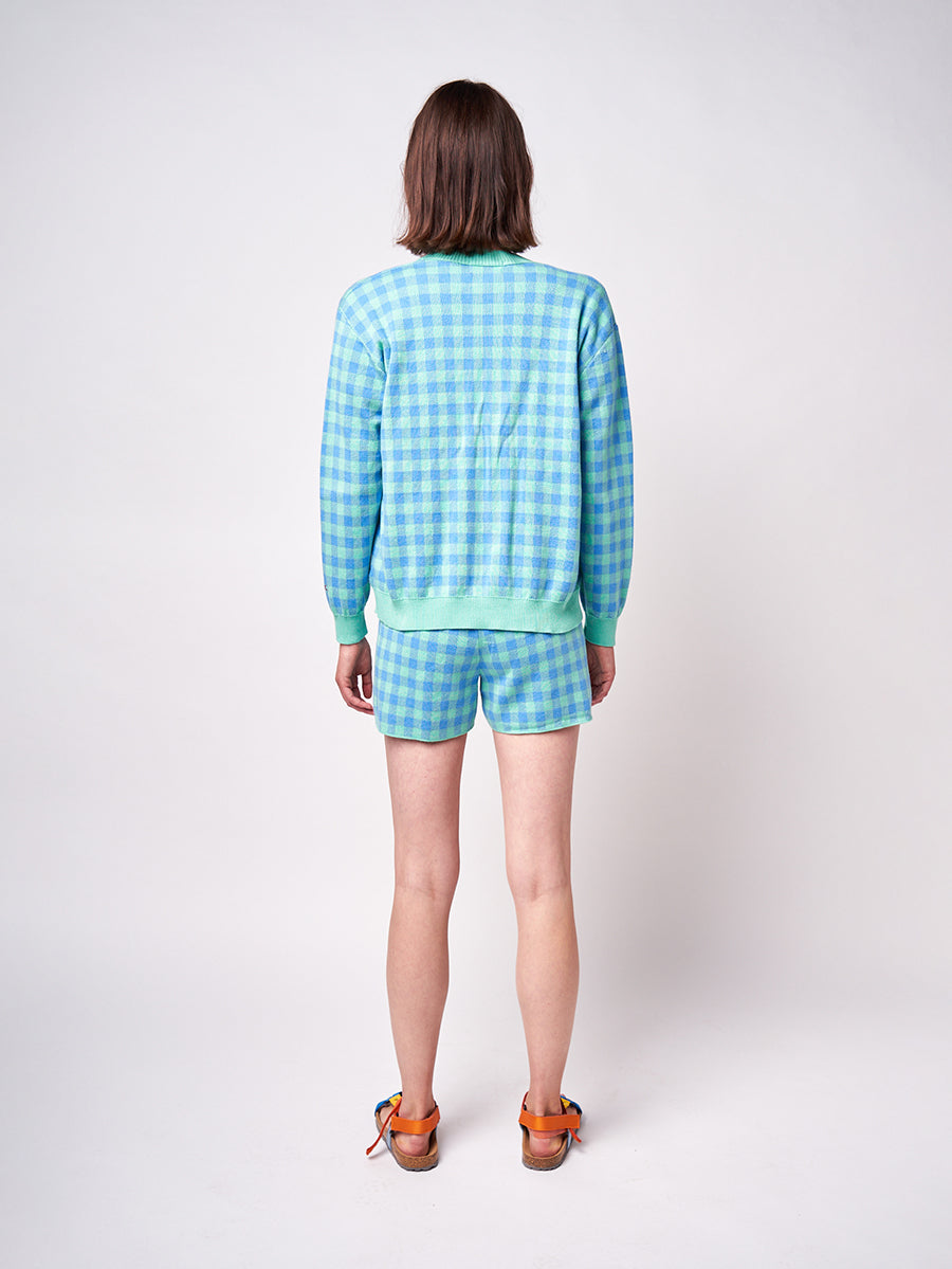 Colour block checked knitted short