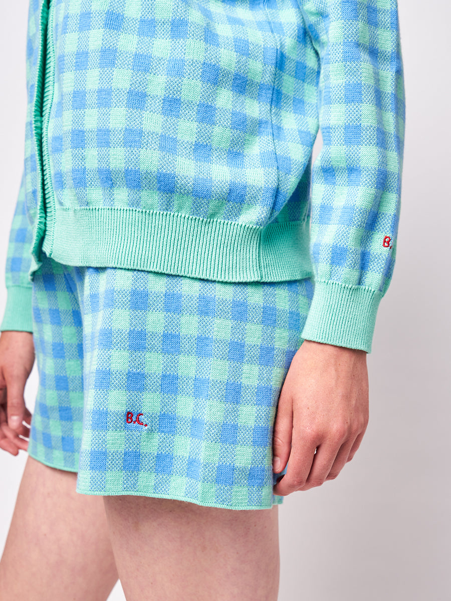 Colour block checked knitted short