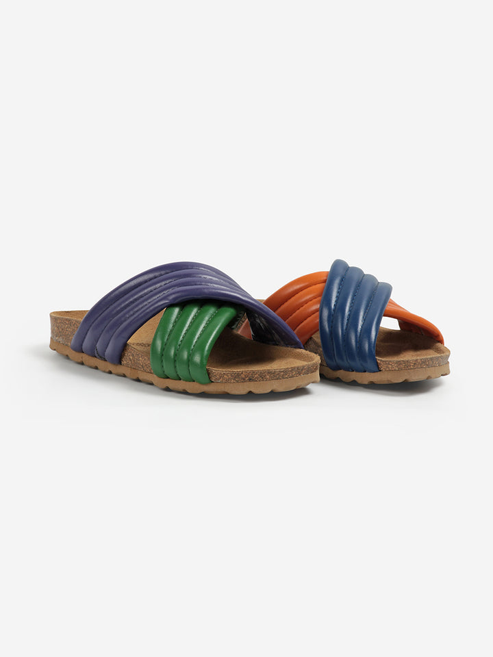 Color Block crossed flip flops