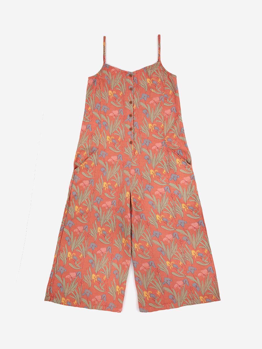 Floral print strap buttoned jumpsuit
