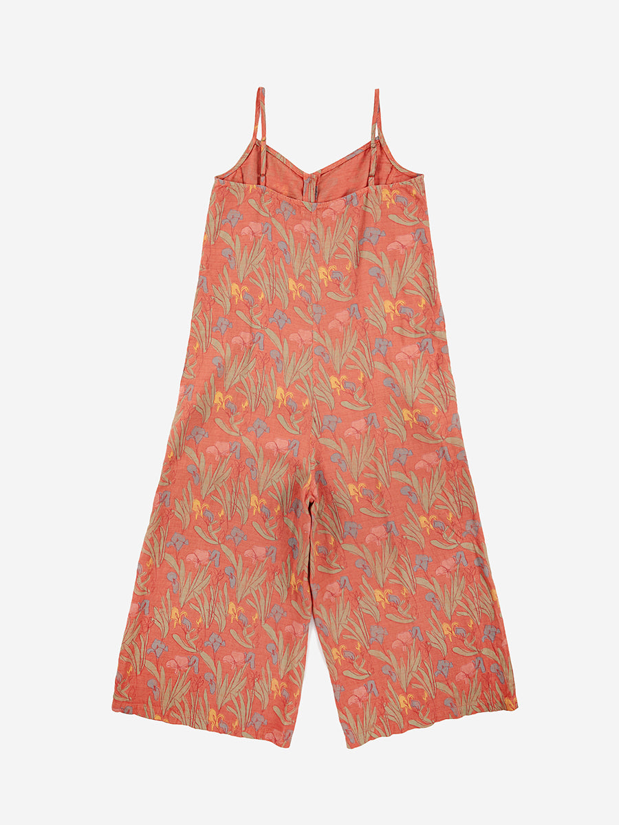 Floral print strap buttoned jumpsuit