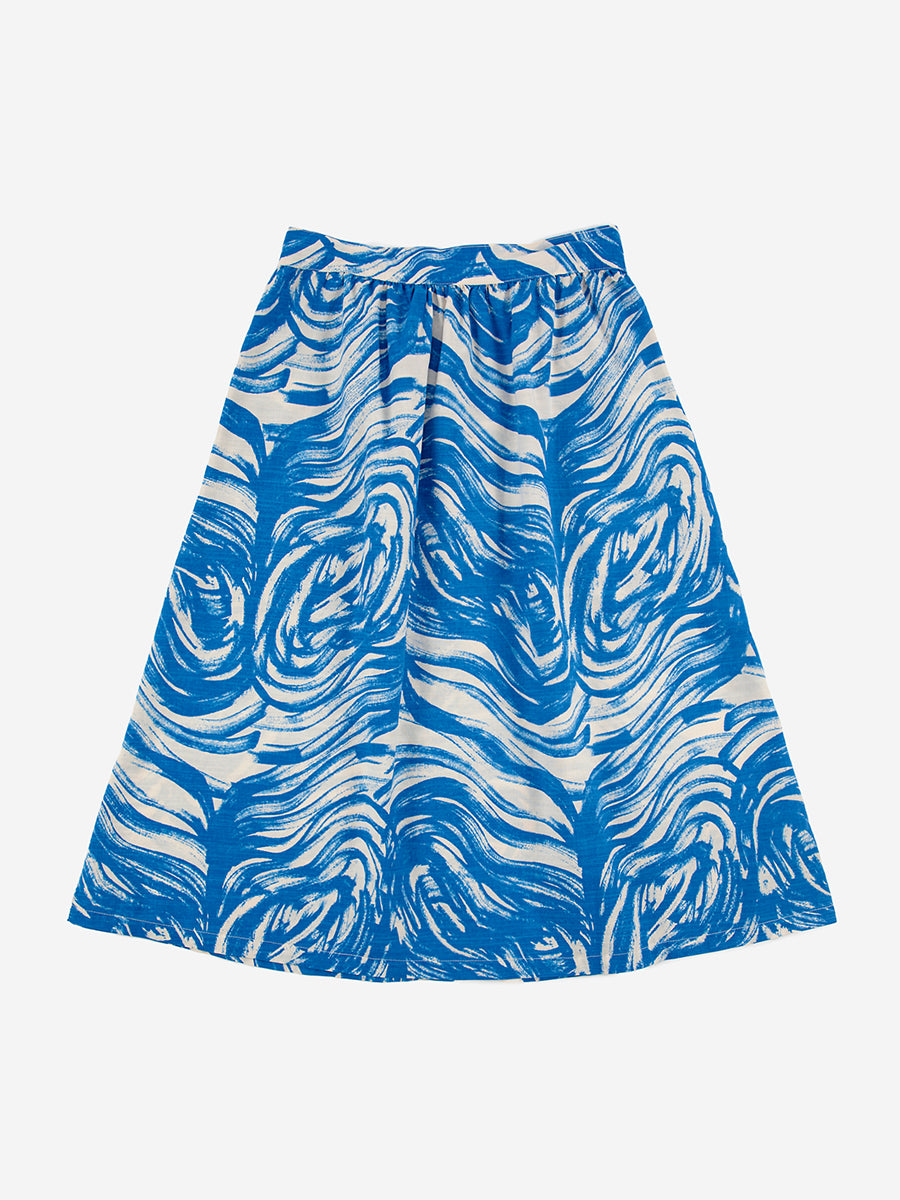 Waves all over buttoned midi skirt