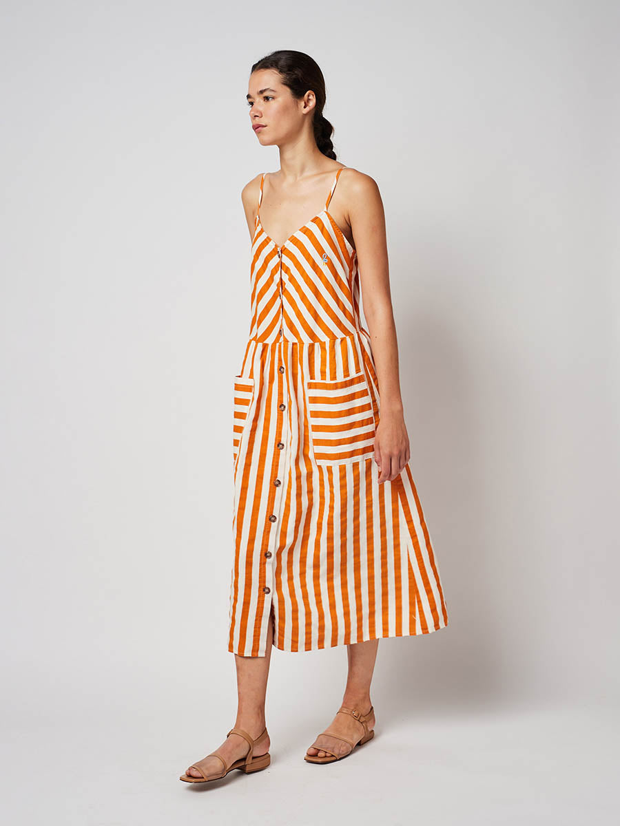 Stripes Buttoned Strap Dress