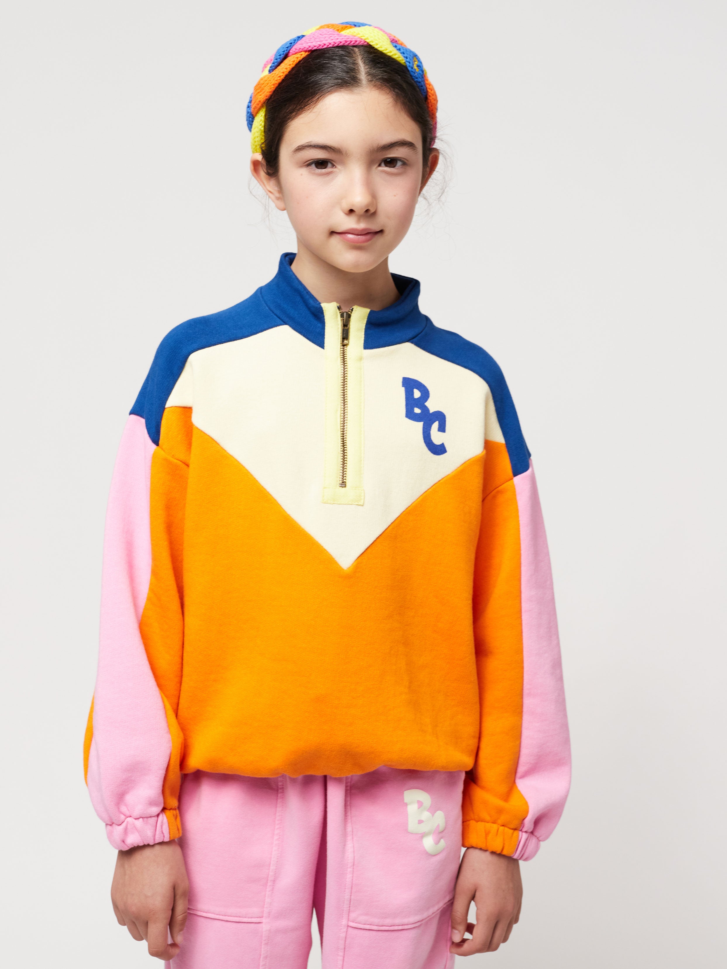 Kid Girl Cat Print Colorblock Hoodie Sweatshirt