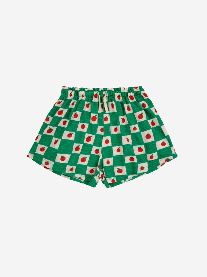 Pantalón corto con volantes estampado tomates