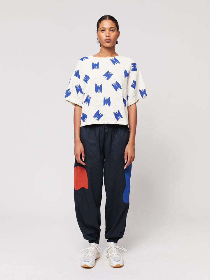 Butterfly print cropped blouse