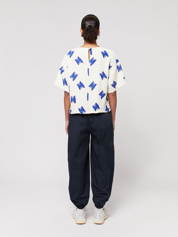 Butterfly print cropped blouse