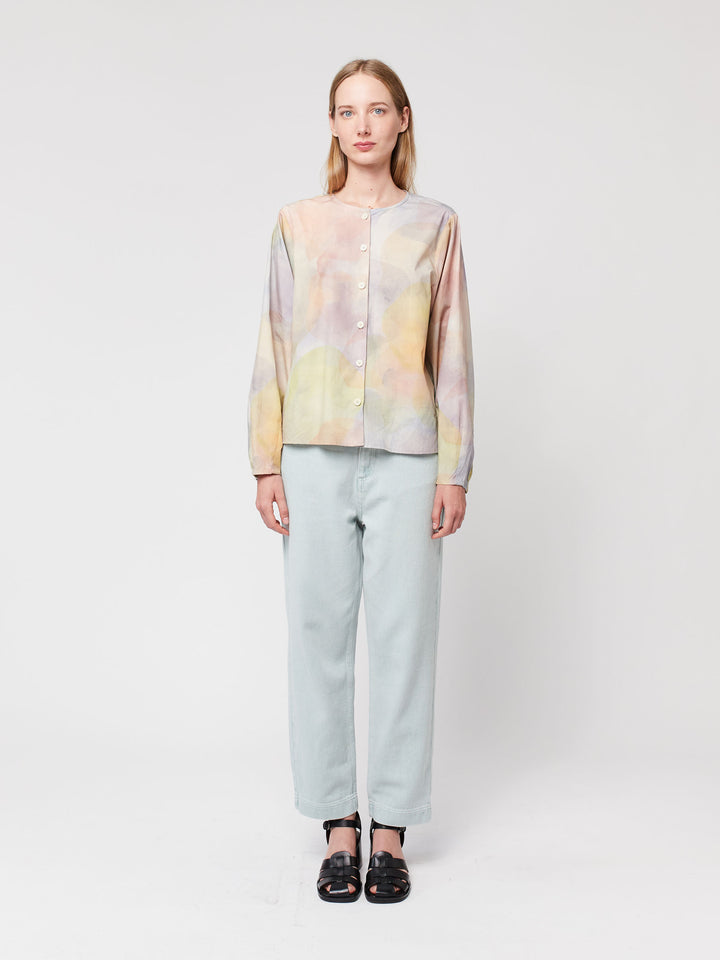 Skylight print collarless blouse