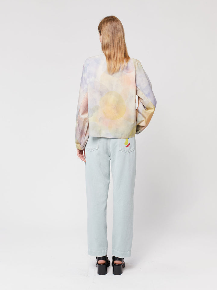 Skylight print collarless blouse