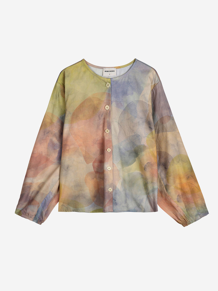 Skylight print collarless blouse
