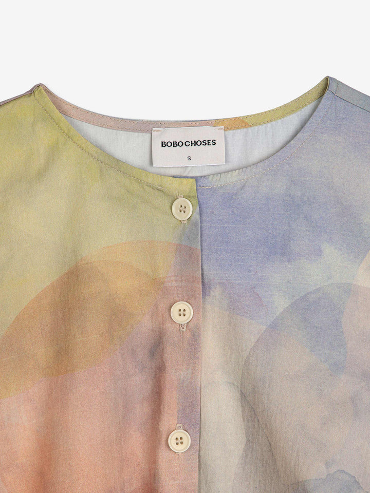 Skylight print collarless blouse