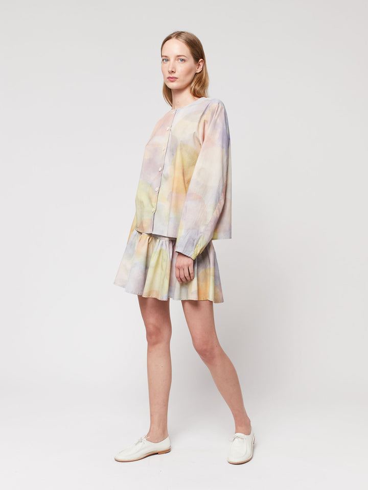 Skylight print collarless blouse