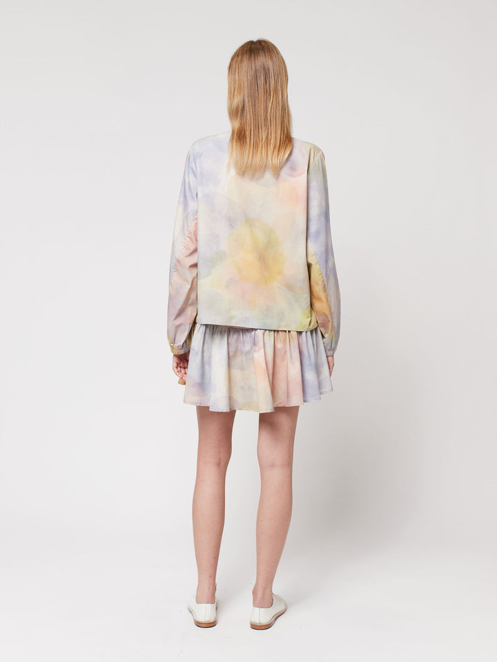 Skylight print collarless blouse