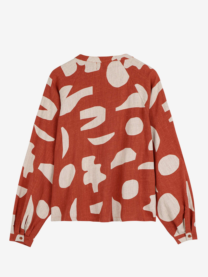 Summer Landscape print collarless blouse