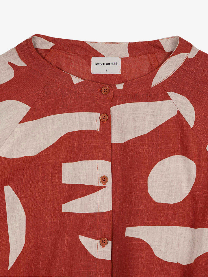 Summer Landscape print collarless blouse