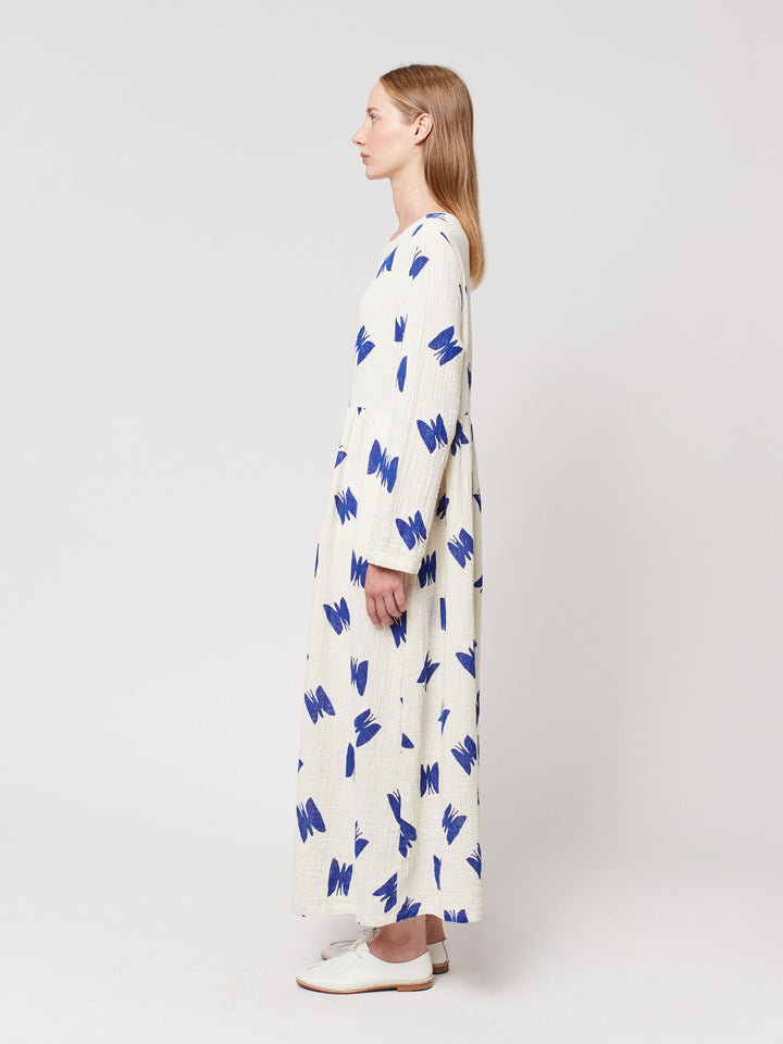 Vestit llarg acampanat estampat papallones