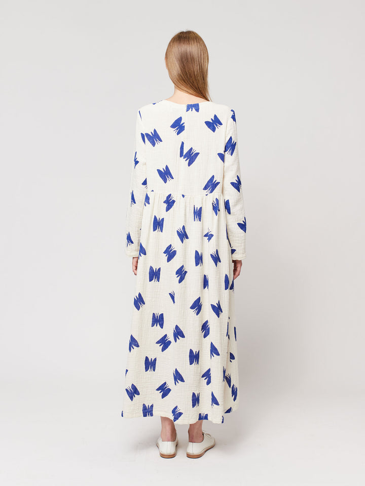 Vestit llarg acampanat estampat papallones