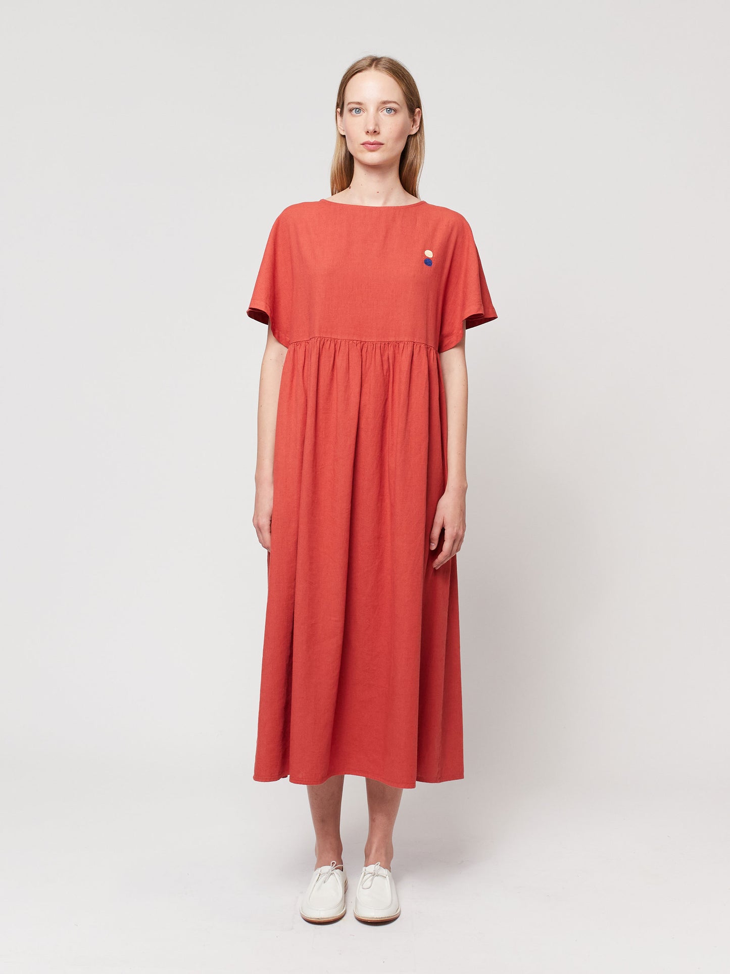 Linen blend short sleeve loose dress
