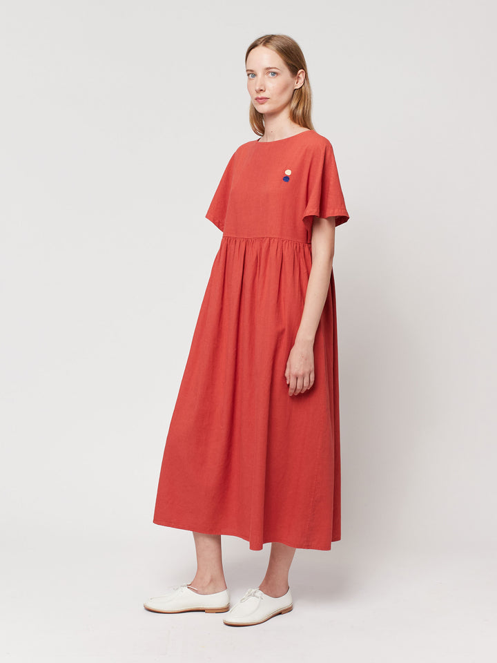 Linen blend short sleeve loose dress