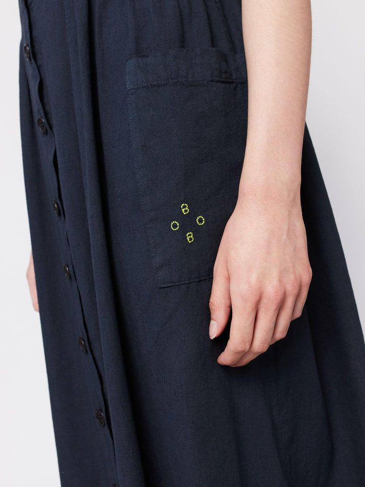 네이비 버튼 스트랩 원피스