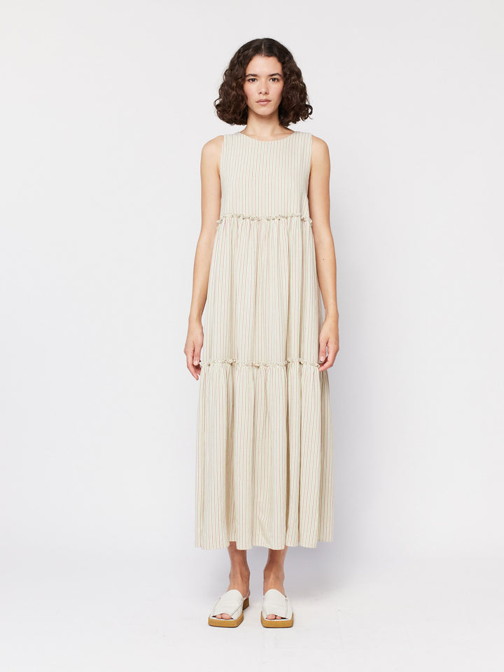 버티컬 멀티 스트라이프 스트랩 원피스