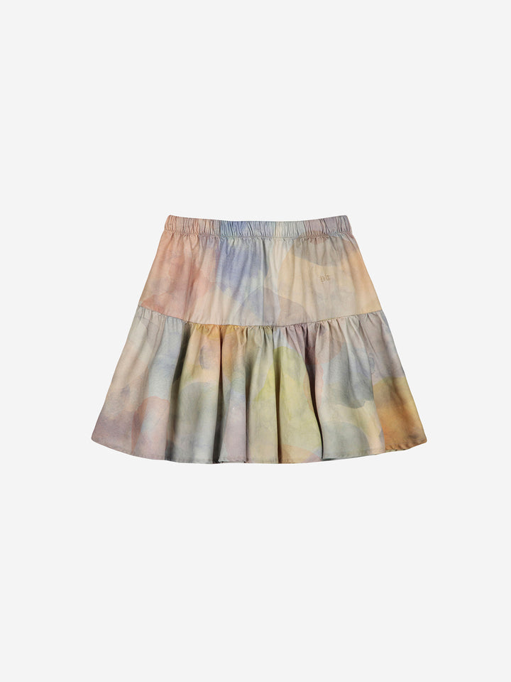 Skylight print ruffle short skirt
