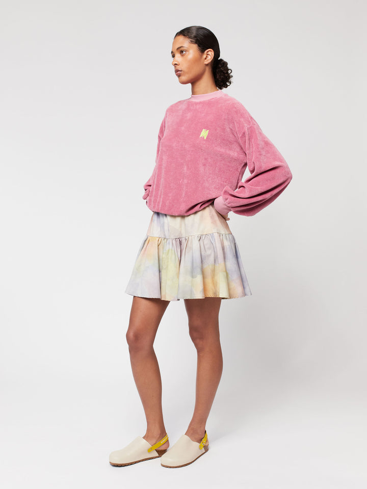 Skylight print ruffle short skirt