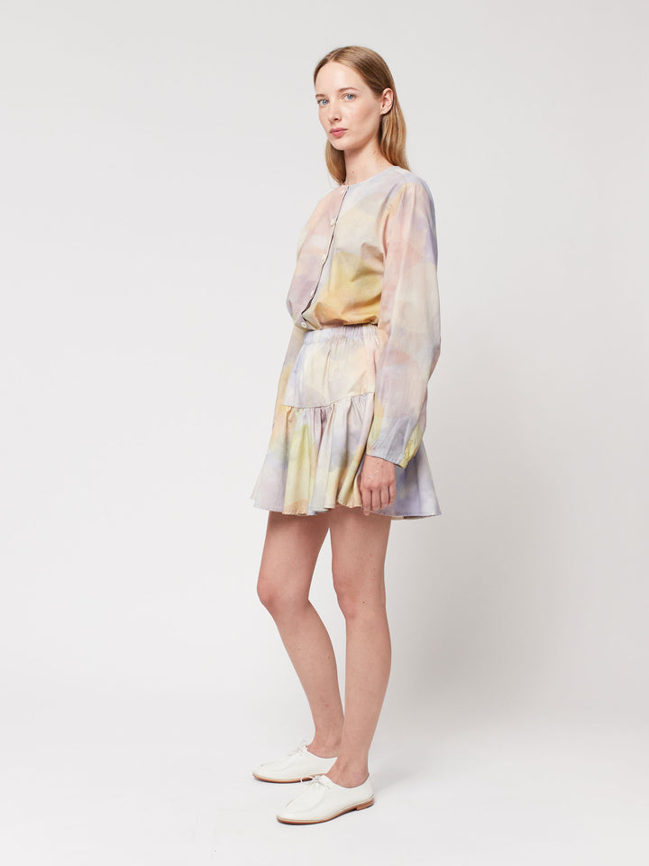 Skylight print ruffle short skirt