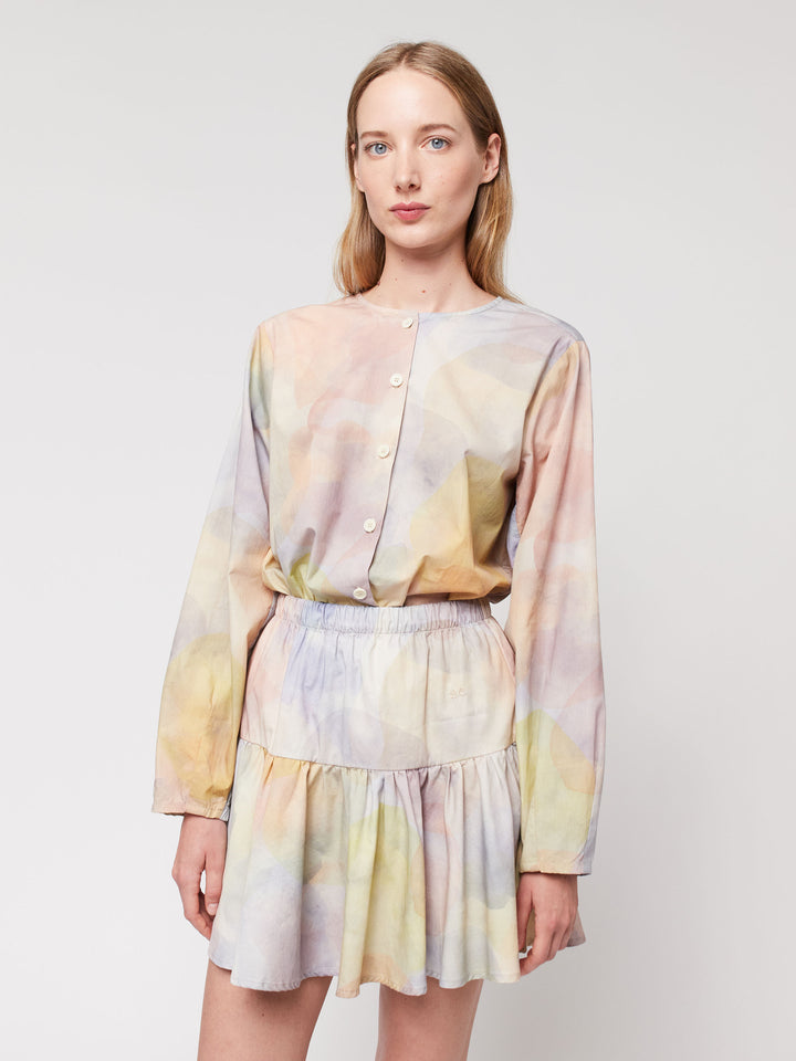 Skylight print ruffle short skirt