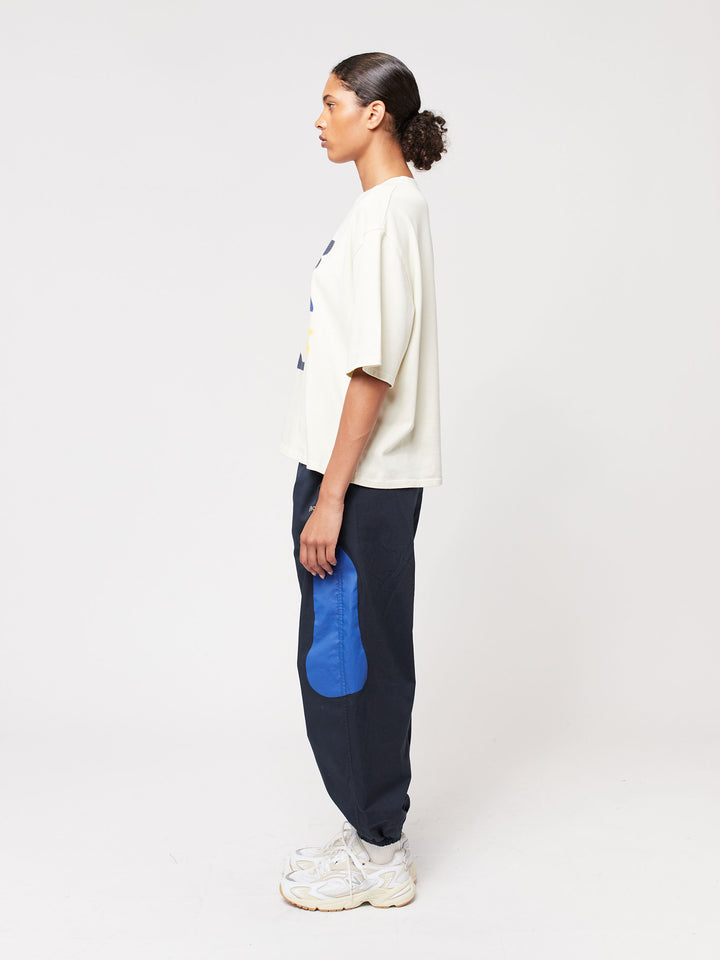 Color patch cotton woven jogger pants