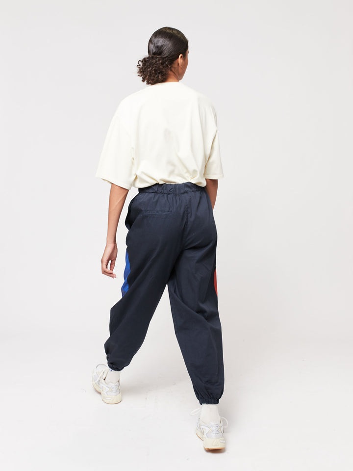 Color patch cotton woven jogger pants